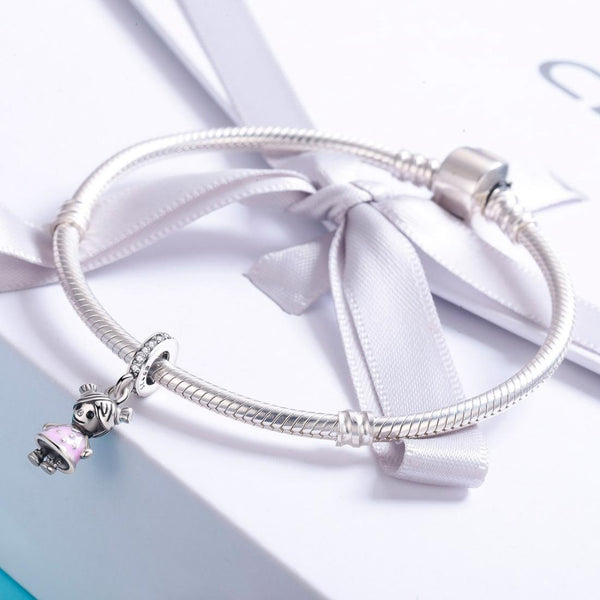 Girl Enamel Sterling Silver Bead Charm Bracelet Necklace Pendant