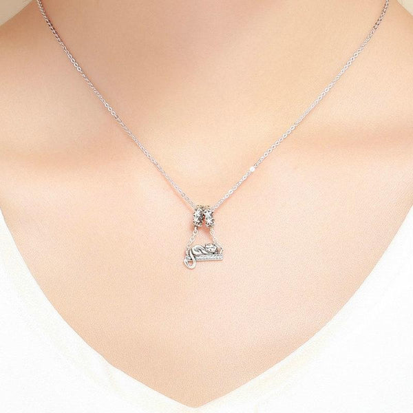 Sleeping Cat Sterling Silver Zircon CZ Bead Charm Bracelet Necklace