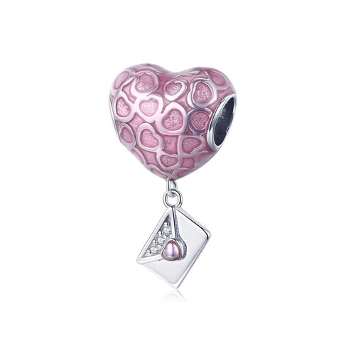 Love Heart Letter Enamel Platinum Plated Sterling Silver CZ Bead Charm Bracelet Necklace