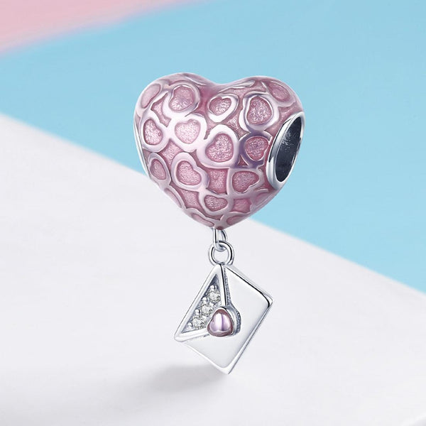 Love Heart Letter Enamel Platinum Plated Sterling Silver CZ Bead Charm Bracelet Necklace