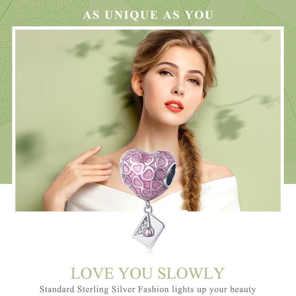 Love Heart Letter Enamel Platinum Plated Sterling Silver CZ Bead Charm Bracelet Necklace