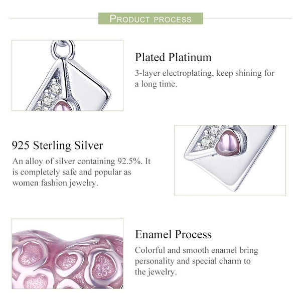 Love Heart Letter Enamel Platinum Plated Sterling Silver CZ Bead Charm Bracelet Necklace