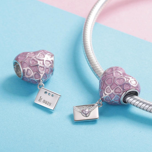 Love Heart Letter Enamel Platinum Plated Sterling Silver CZ Bead Charm Bracelet Necklace