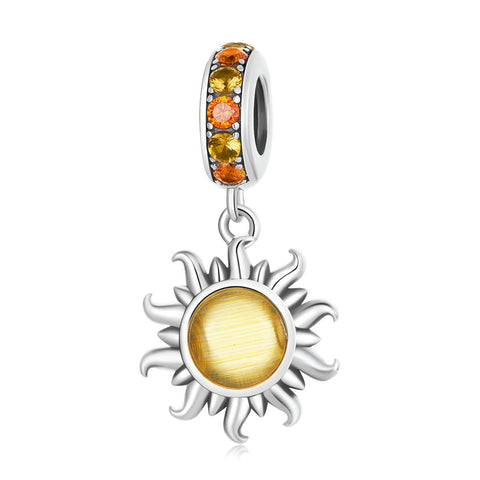 Sun Sterling Silver Zircon CZ Bead Charm Bracelet Necklace