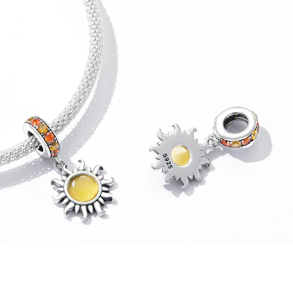 Sun Sterling Silver Zircon CZ Bead Charm Bracelet Necklace