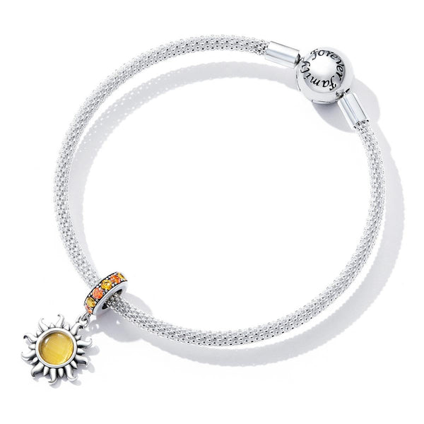 Sun Sterling Silver Zircon CZ Bead Charm Bracelet Necklace