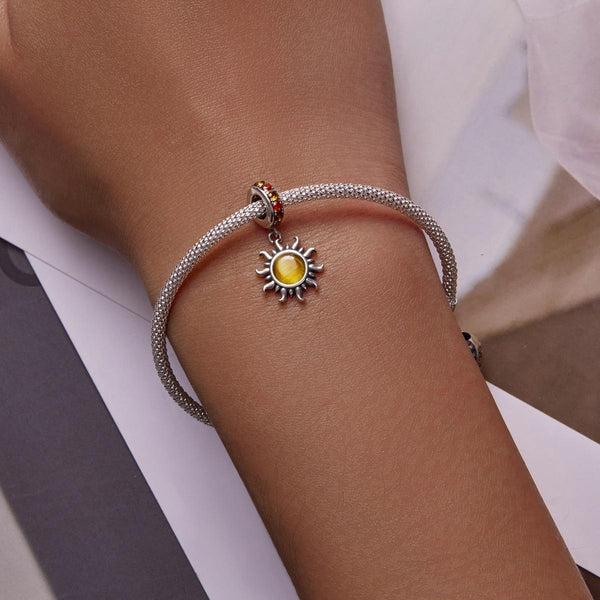 Sun Sterling Silver Zircon CZ Bead Charm Bracelet Necklace