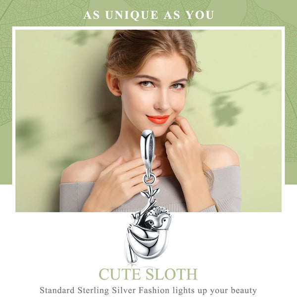Baby Sloth Sterling Silver Bead Charm Bracelet Necklace