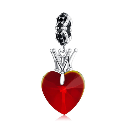 Crown Heart Glass Sterling Silver CZ Bead Charm Pendant Bracelet Necklace
