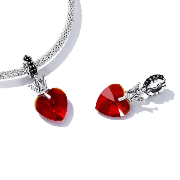 Crown Heart Glass Sterling Silver CZ Bead Charm Pendant Bracelet Necklace