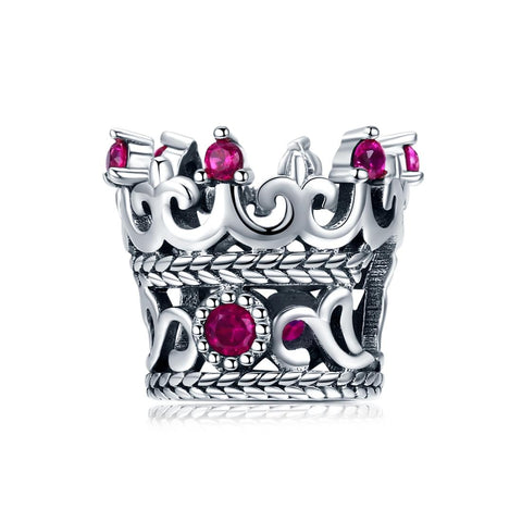 Queen's Crown Sterling Silver Zircon CZ Bead Charm Bracelet Necklace