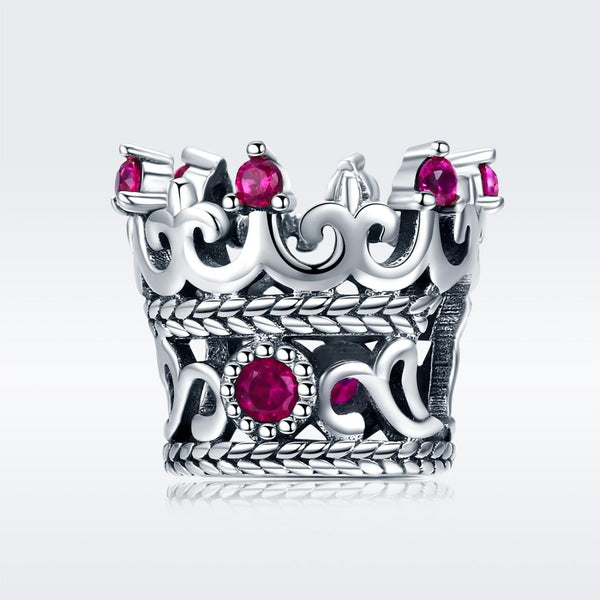 Queen's Crown Sterling Silver Zircon CZ Bead Charm Bracelet Necklace