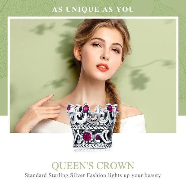 Queen's Crown Sterling Silver Zircon CZ Bead Charm Bracelet Necklace