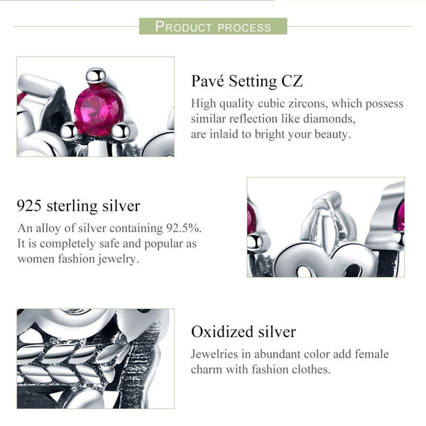 Queen's Crown Sterling Silver Zircon CZ Bead Charm Bracelet Necklace