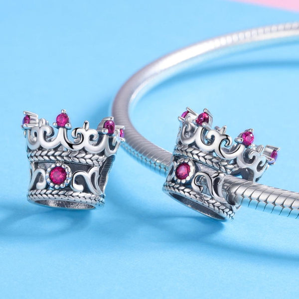Queen's Crown Sterling Silver Zircon CZ Bead Charm Bracelet Necklace