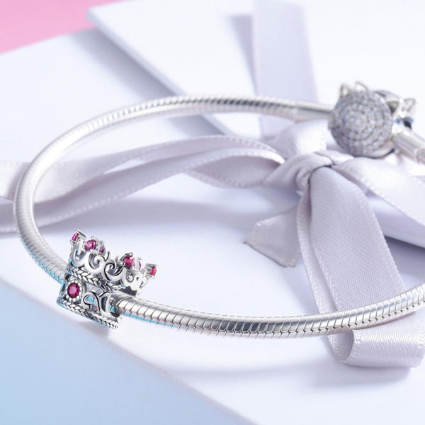 Queen's Crown Sterling Silver Zircon CZ Bead Charm Bracelet Necklace