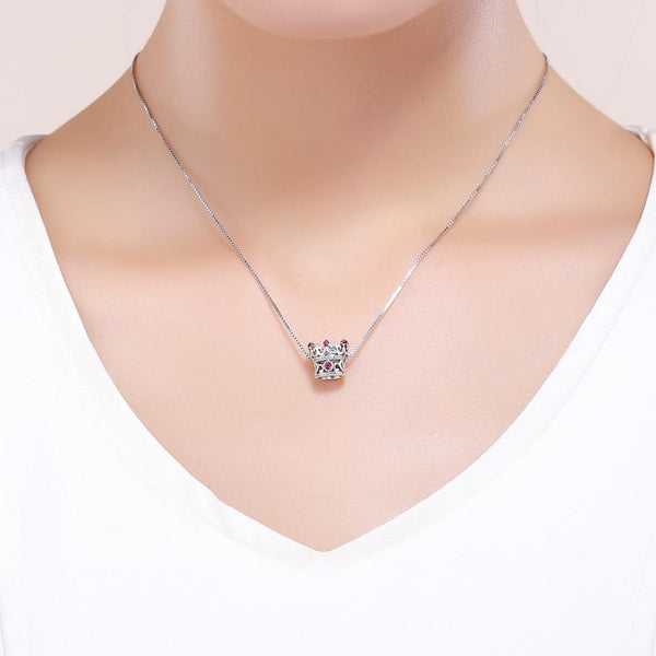 Queen's Crown Sterling Silver Zircon CZ Bead Charm Bracelet Necklace