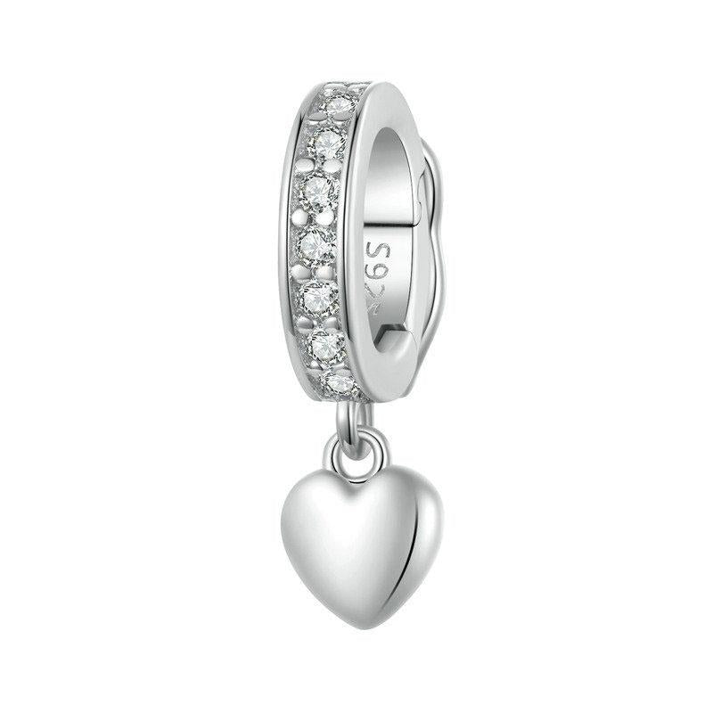 Heart Platinum Plated Sterling Silver Crystal Zircon Buckle Spacer Bead Charm Bracelet