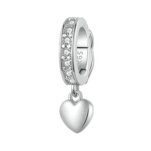 Heart Platinum Plated Sterling Silver Crystal Zircon Buckle Spacer Bead Charm Bracelet