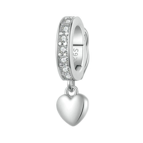 Heart Platinum Plated Sterling Silver Crystal Zircon Buckle Spacer Bead Charm Bracelet