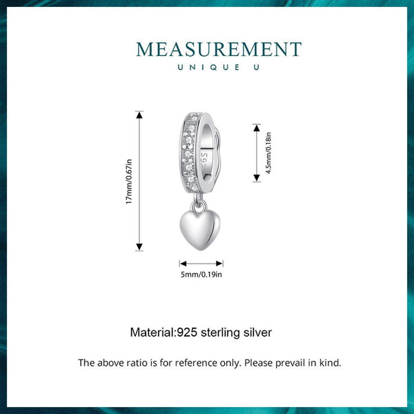 Heart Platinum Plated Sterling Silver Crystal Zircon Buckle Spacer Bead Charm Bracelet