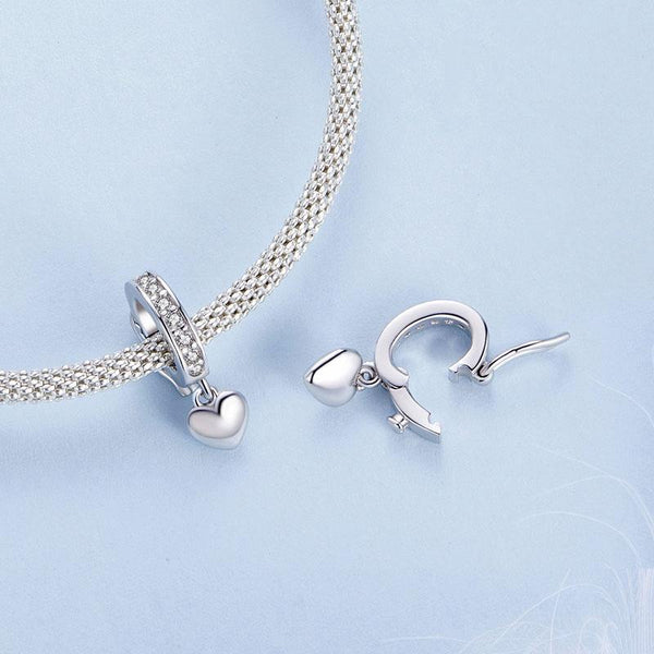 Heart Platinum Plated Sterling Silver Crystal Zircon Buckle Spacer Bead Charm Bracelet
