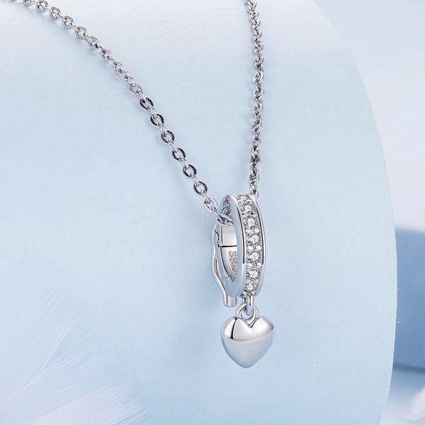 Heart Platinum Plated Sterling Silver Crystal Zircon Buckle Spacer Bead Charm Bracelet
