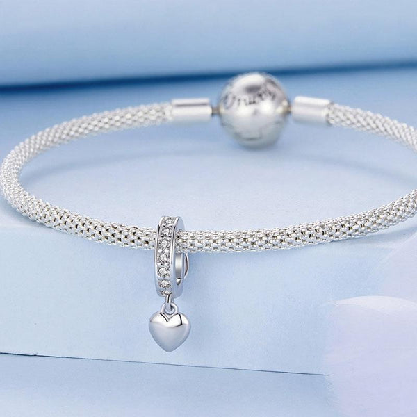 Heart Platinum Plated Sterling Silver Crystal Zircon Buckle Spacer Bead Charm Bracelet