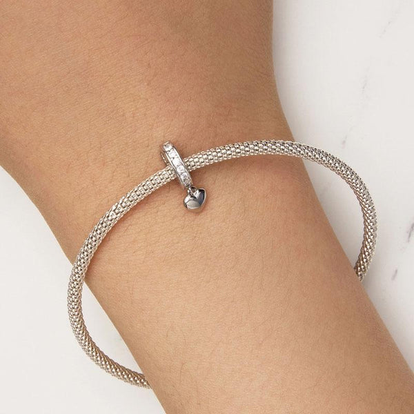 Heart Platinum Plated Sterling Silver Crystal Zircon Buckle Spacer Bead Charm Bracelet