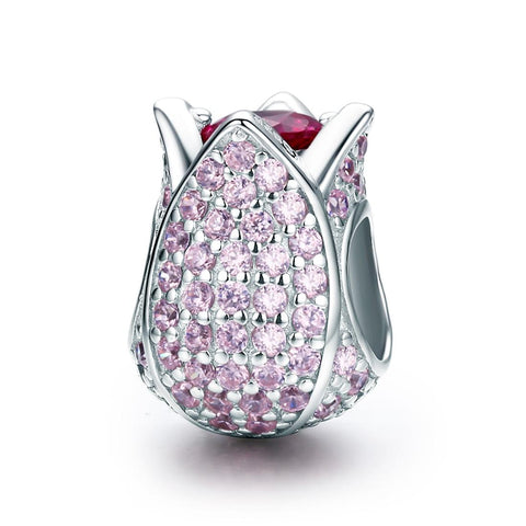 Tulip Sterling Silver Zircon CZ Bead Charm Bracelet Necklace Pendant