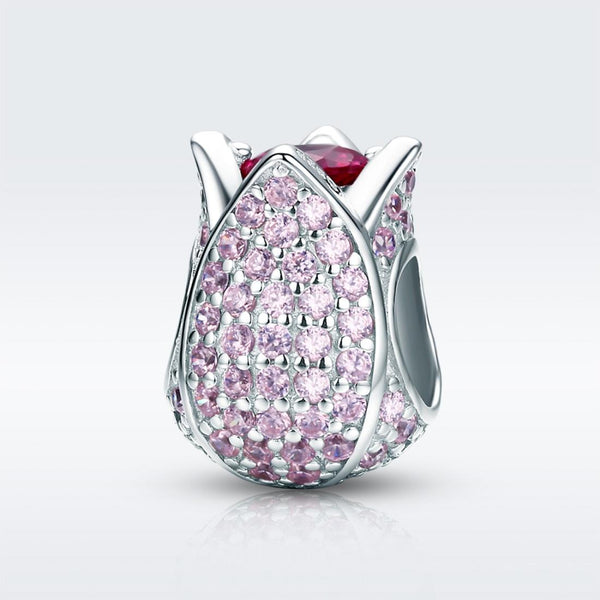 Tulip Sterling Silver Zircon CZ Bead Charm Bracelet Necklace Pendant