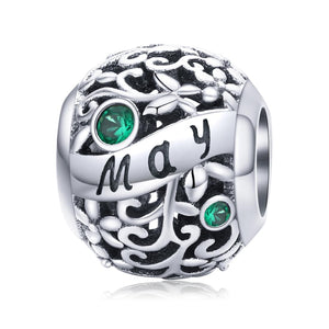 Emerald May Birthstone Sterling Silver Zircon CZ Bead Charm Bracelet Necklace