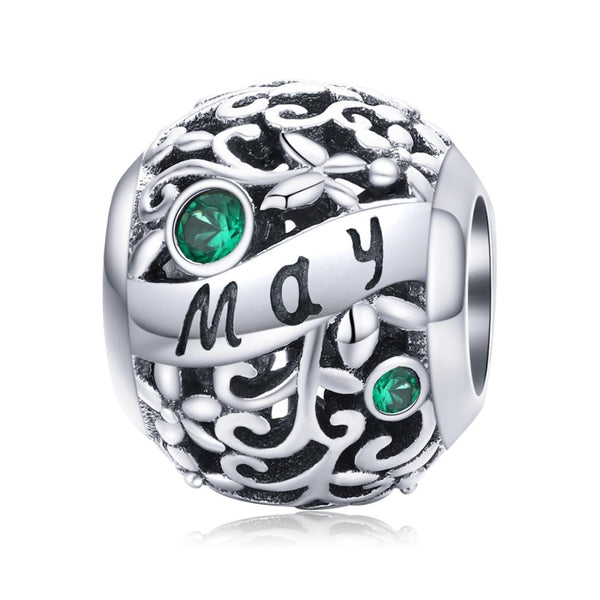 Emerald May Birthstone Sterling Silver Zircon CZ Bead Charm Bracelet Necklace