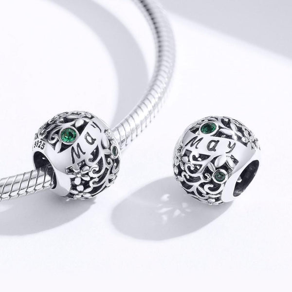 Emerald May Birthstone Sterling Silver Zircon CZ Bead Charm Bracelet Necklace