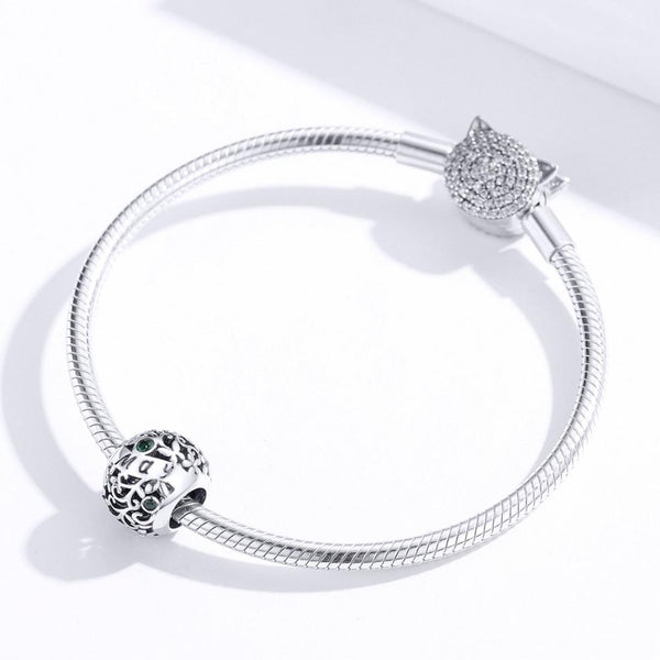 Emerald May Birthstone Sterling Silver Zircon CZ Bead Charm Bracelet Necklace