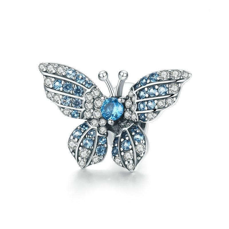 Pave Crystal Butterfly Sterling Silver CZ Bead Charm Pendant Bracelet Necklace