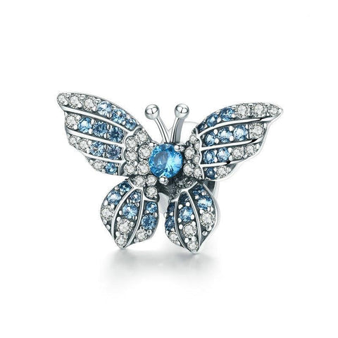 Pave Crystal Butterfly Sterling Silver CZ Bead Charm Pendant Bracelet Necklace