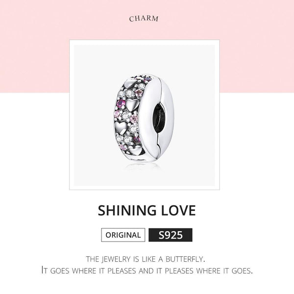 Pave Crystal Love Heart Sterling Silver Zircon CZ Buckle Clip Bead Charm Bracelet