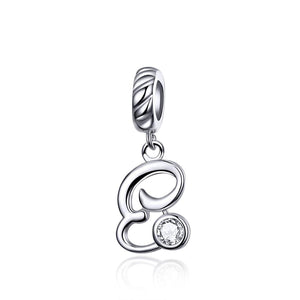 E Letter Initial Platinum Plated Sterling Silver Crystal Zircon Charm Bracelet Necklace