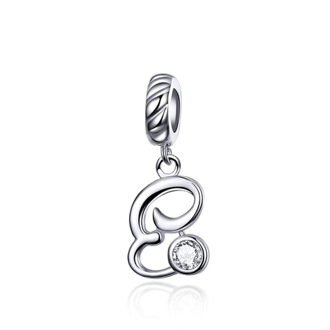 E Letter Initial Platinum Plated Sterling Silver Crystal Zircon Charm Bracelet Necklace
