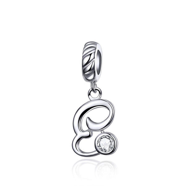 E Letter Initial Platinum Plated Sterling Silver Crystal Zircon Charm Bracelet Necklace