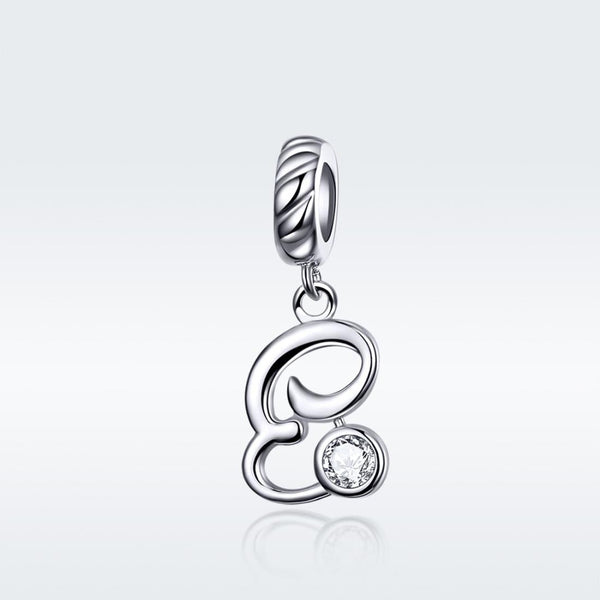 E Letter Initial Platinum Plated Sterling Silver Crystal Zircon Charm Bracelet Necklace