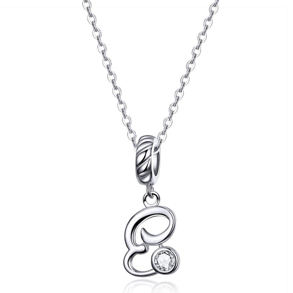 E Letter Initial Platinum Plated Sterling Silver Crystal Zircon Charm Bracelet Necklace