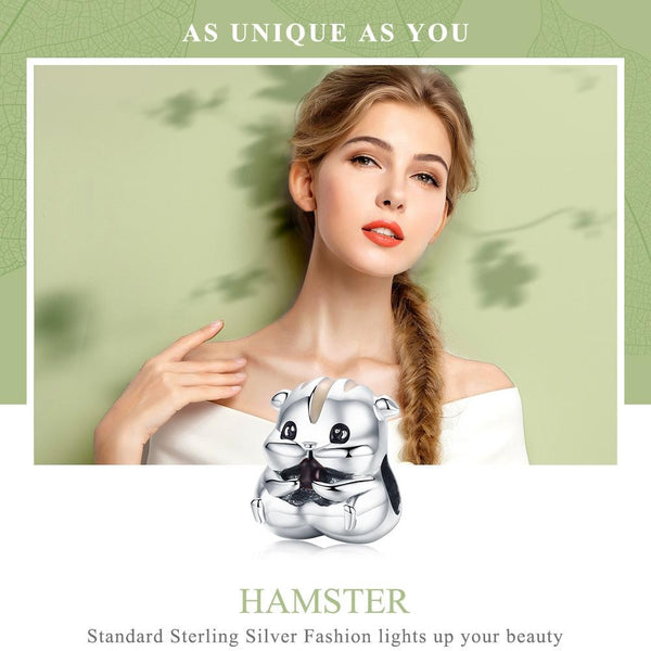 Hamster Enamel Sterling Silver Bead Charm Pendant Bracelet Necklace