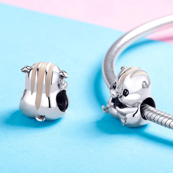 Hamster Enamel Sterling Silver Bead Charm Pendant Bracelet Necklace