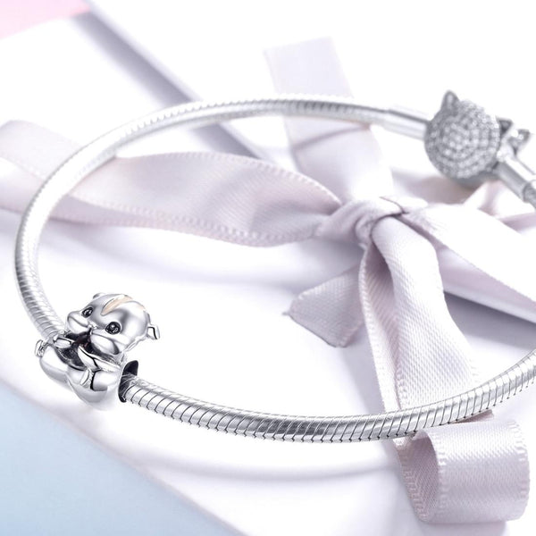 Hamster Enamel Sterling Silver Bead Charm Pendant Bracelet Necklace