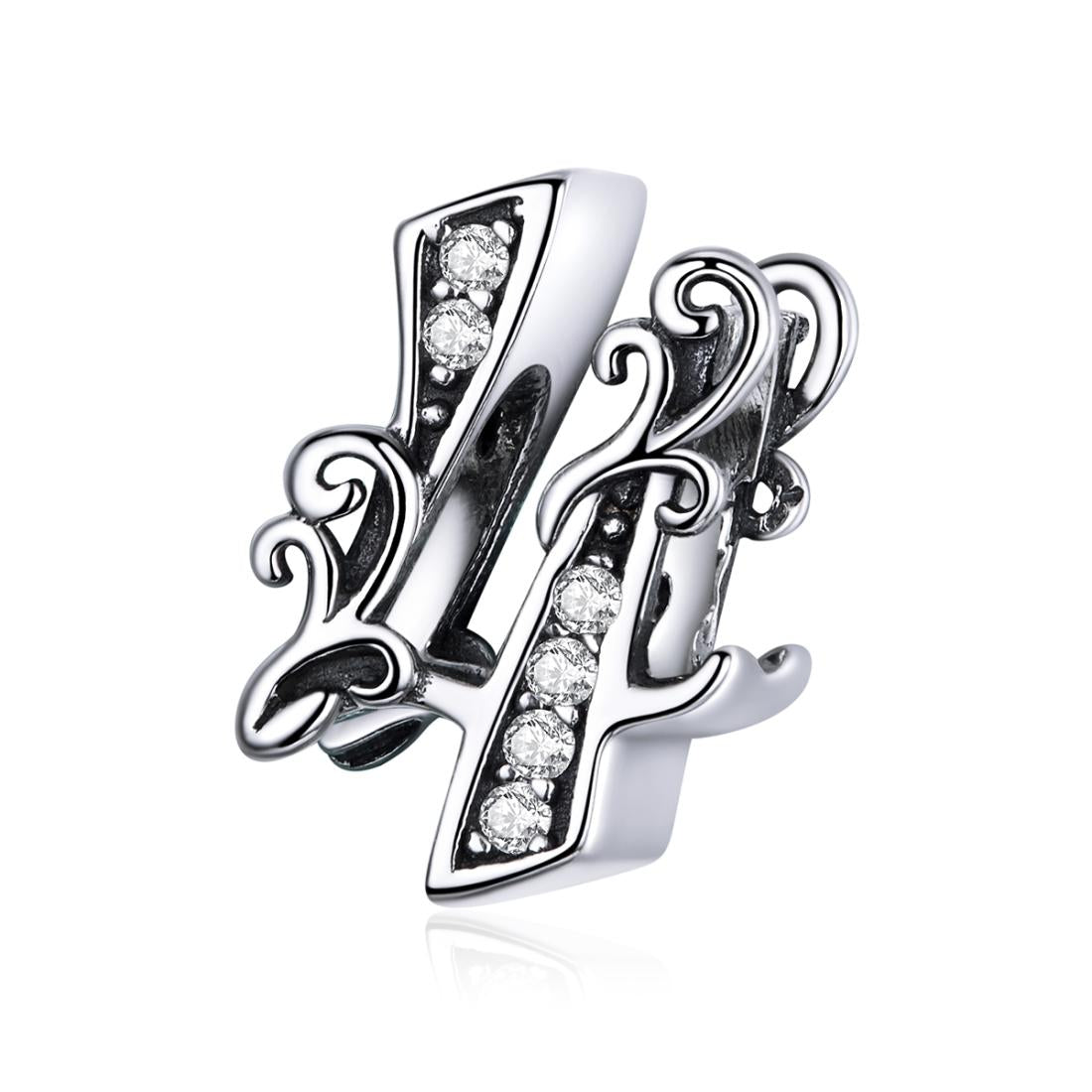 4 Number Numeral Sterling Silver Crystal Zircon CZ Bead Charm Bracelet Necklace