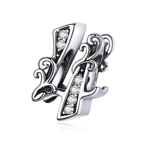 4 Number Numeral Sterling Silver Crystal Zircon CZ Bead Charm Bracelet Necklace