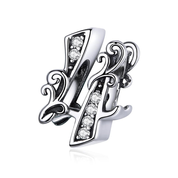 4 Number Numeral Sterling Silver Crystal Zircon CZ Bead Charm Bracelet Necklace