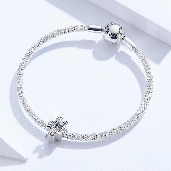 4 Number Numeral Sterling Silver Crystal Zircon CZ Bead Charm Bracelet Necklace